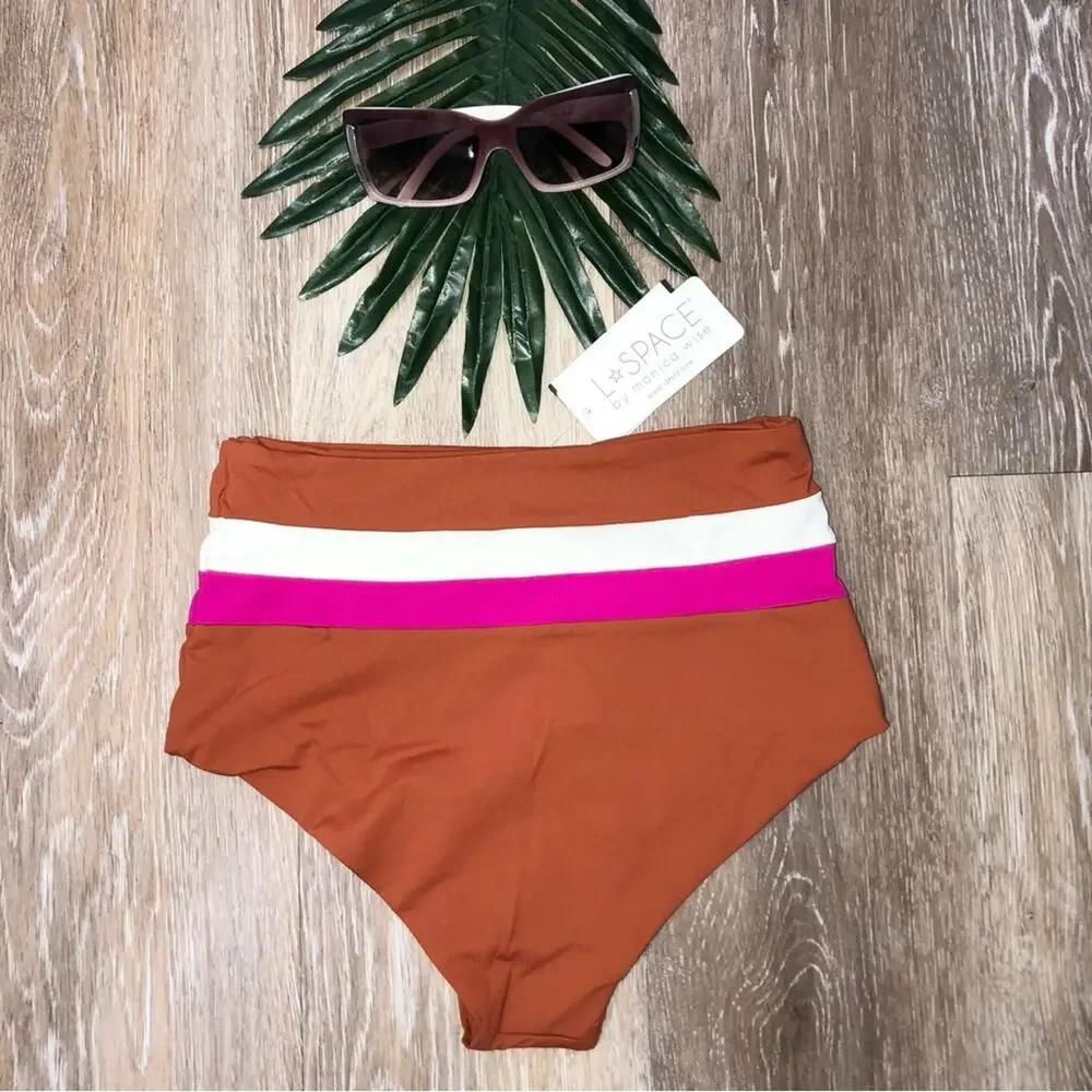 L*Space Portia High Waist Bikini Bottom in Amber Bougainvillea Cream Sma…